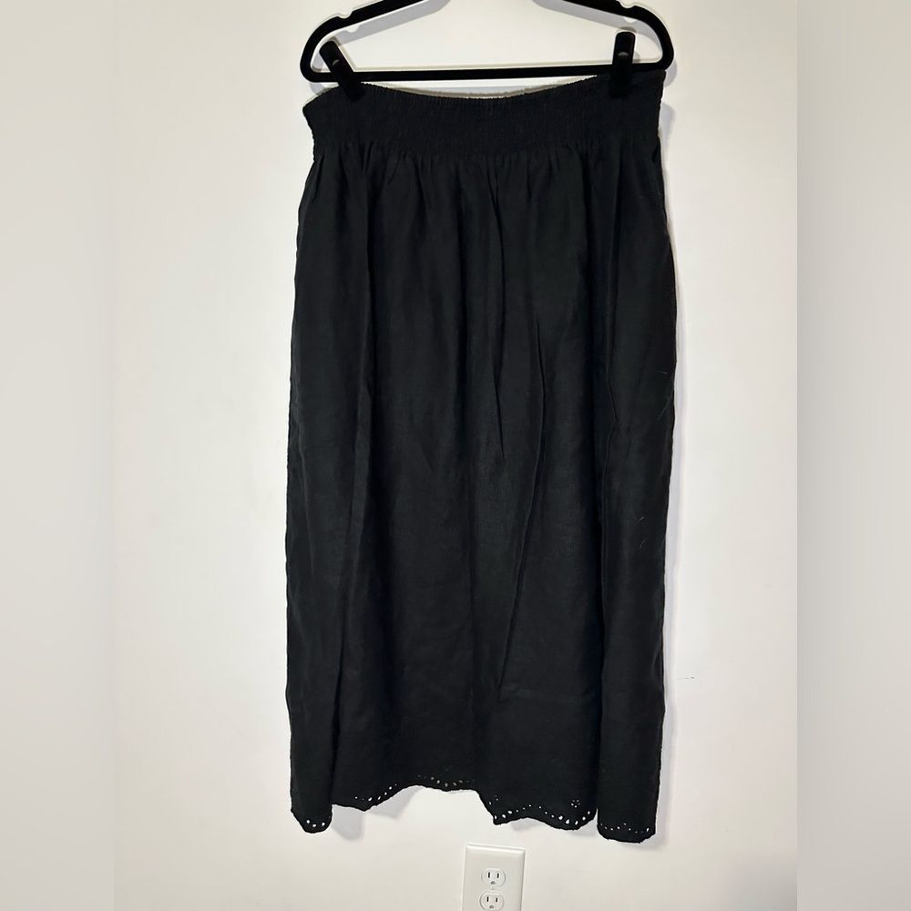 Chico’s Linen Embroidered Scallop Hem Skirt SZ 1 US 8 Elastic Waist Black - Picture 5 of 15